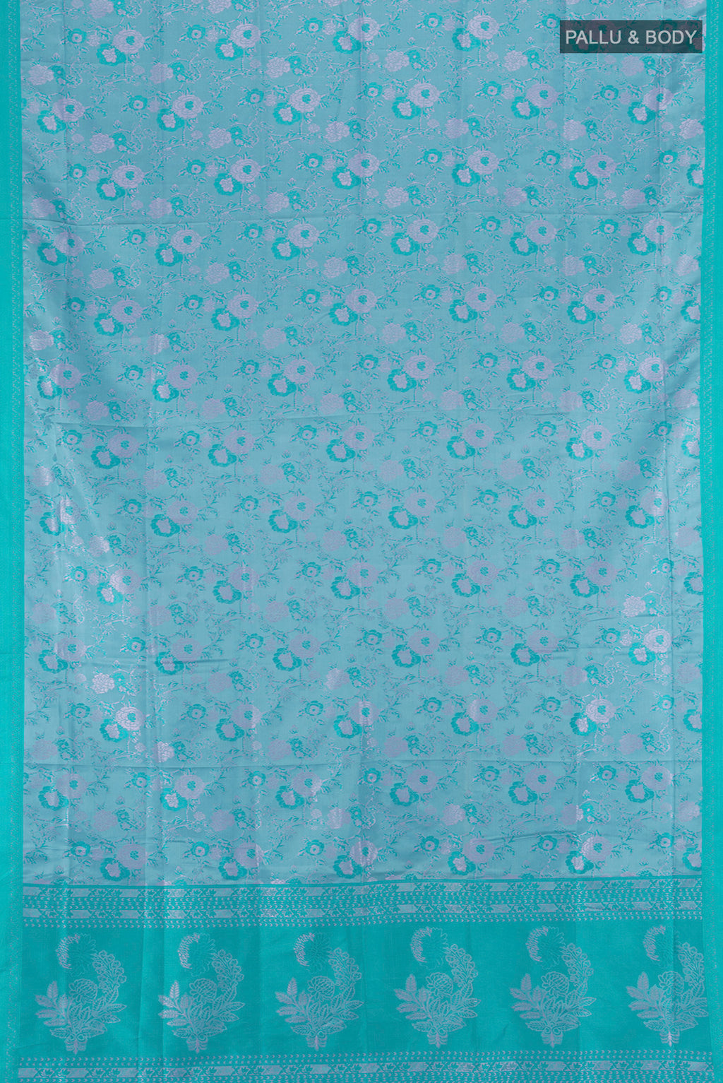 Flat view of Lavender Soft Silk Saree with Thread Butta on the body and Silk Border. 