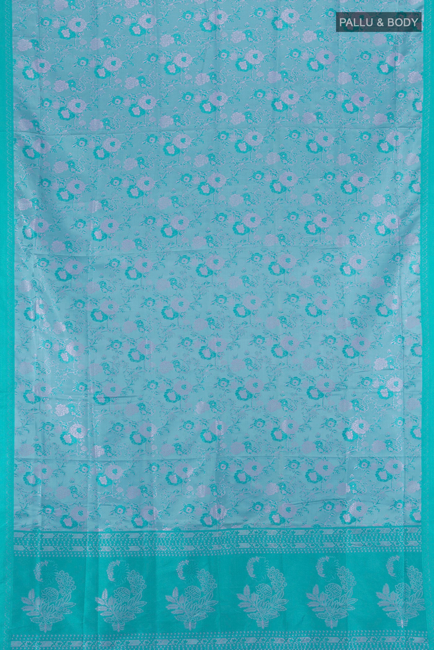 Flat view of Lavender Soft Silk Saree with Thread Butta on the body and Silk Border. 