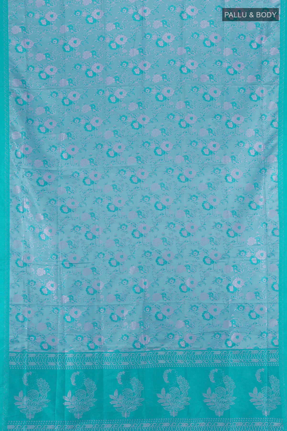 Flat view of Lavender Soft Silk Saree with Thread Butta on the body and Silk Border. 