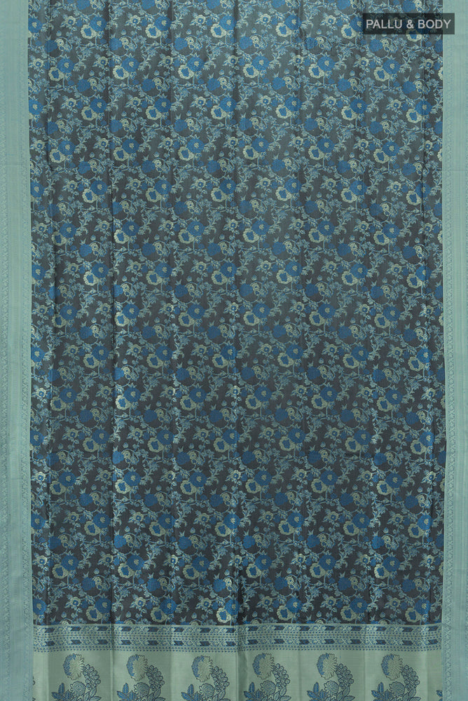 Flat view of Multi Color Soft Silk Saree with Jacquard With Thread Butta on the body and Silk Border. 