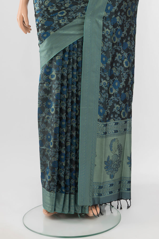 Pleats and pallu of Multi Color Soft Silk Saree with Jacquard With Thread Butta on the body and Silk Border. 