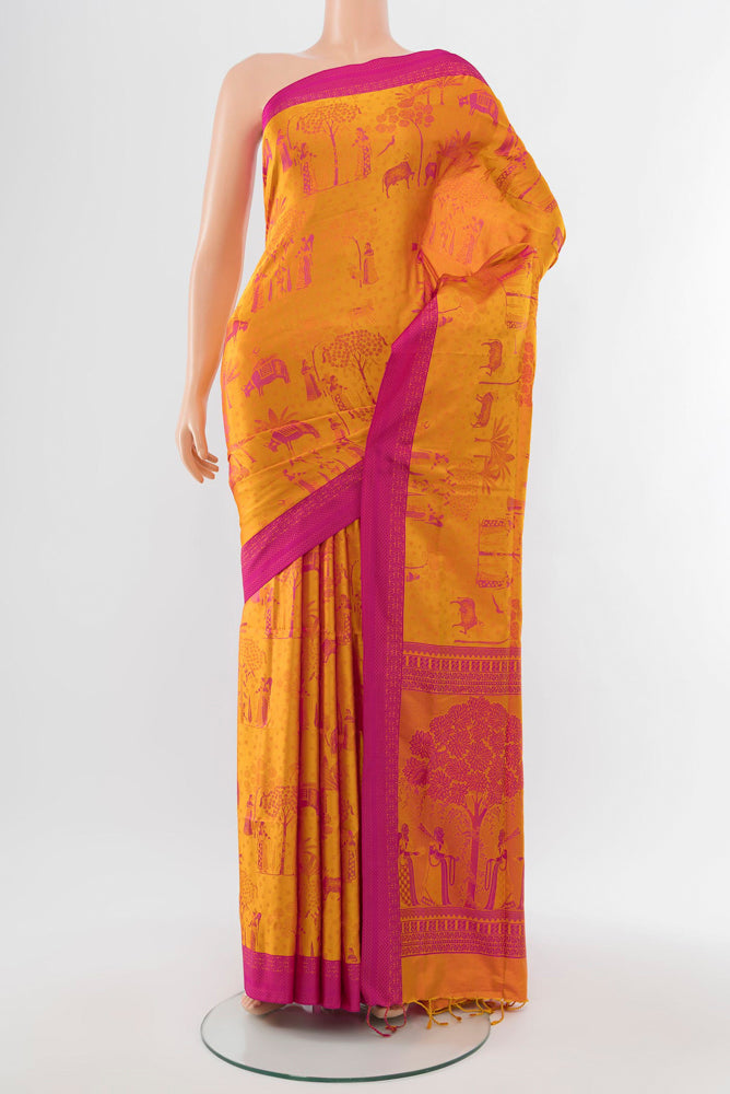 Multi Color Soft Silk Saree with Jacquard With Thread Butta on the body and Silk Border.  displayed on a mannequin