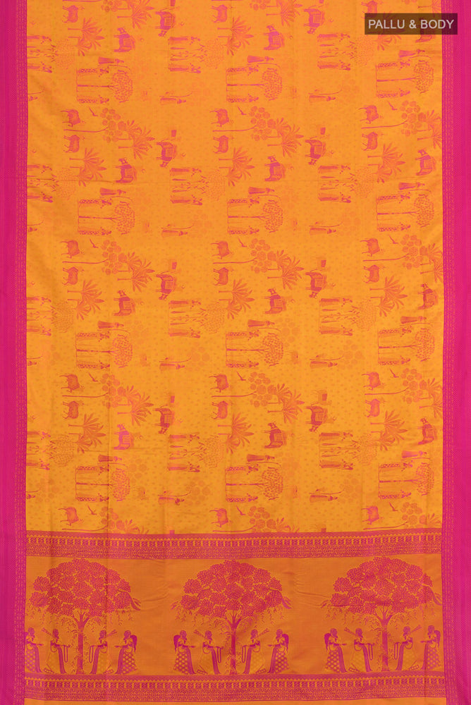 Flat view of Multi Color Soft Silk Saree with Jacquard With Thread Butta on the body and Silk Border. 