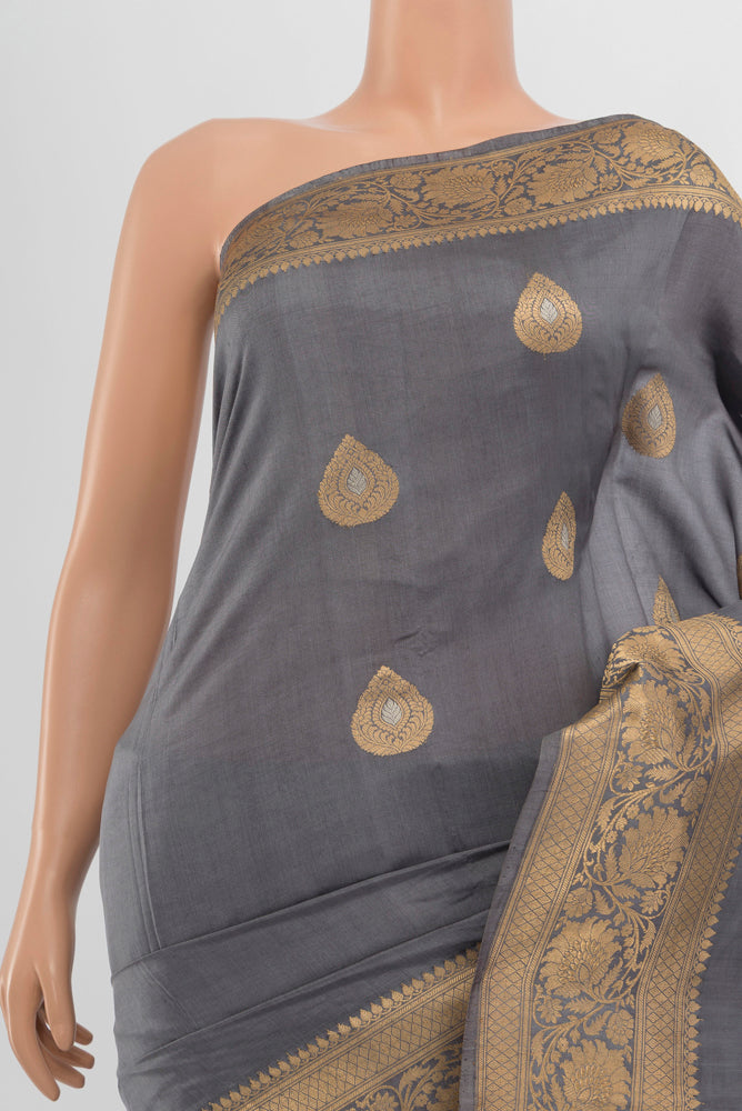 Border image of Davys Grey Banarasi Katan Silk Saree with Zari Butta on the body and Silk Border. 
