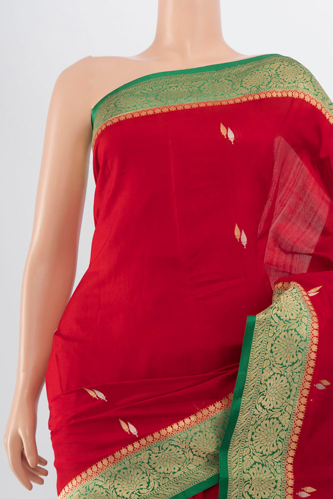 Border image of Red Banarasi Katan Silk Saree with Zari Butta on the body and Silk Border. 