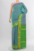 Blue with Pink Color Kanjivaram Silk Saree with Zari Butta on the body and One Side Border.  displayed on a mannequin