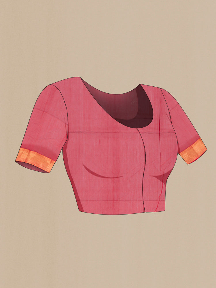 Close up image of the blouse of Bottle Green Maheshwari Silk Cotton Saree with Zari Butta on the body and Silk Border. 