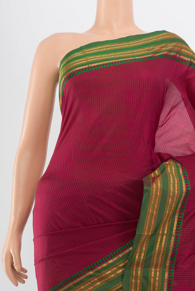 Border image of Pure Silk Pure Zari Maroon Narayanpet Saree with Zari Butta on the body and Silk Border. 