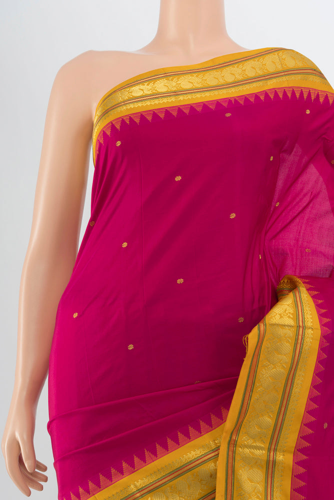 Border image of Dark Pink Narayanpet Silk Saree with Zari Butta on the body and Silk Border. 