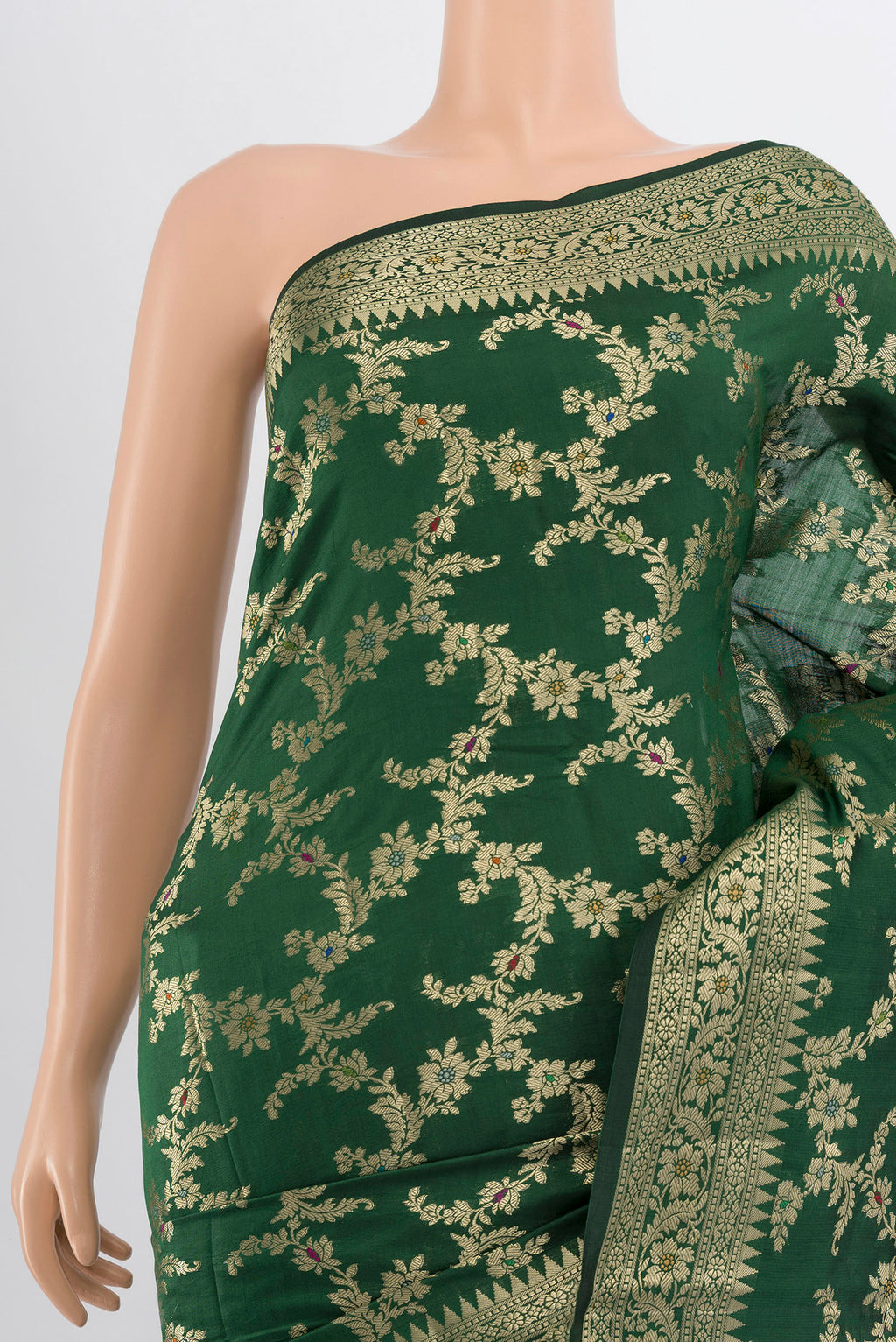 Border image of Mint Green Banarasi Raw Silk Saree with Zari Butta on the body and Silk Border. 