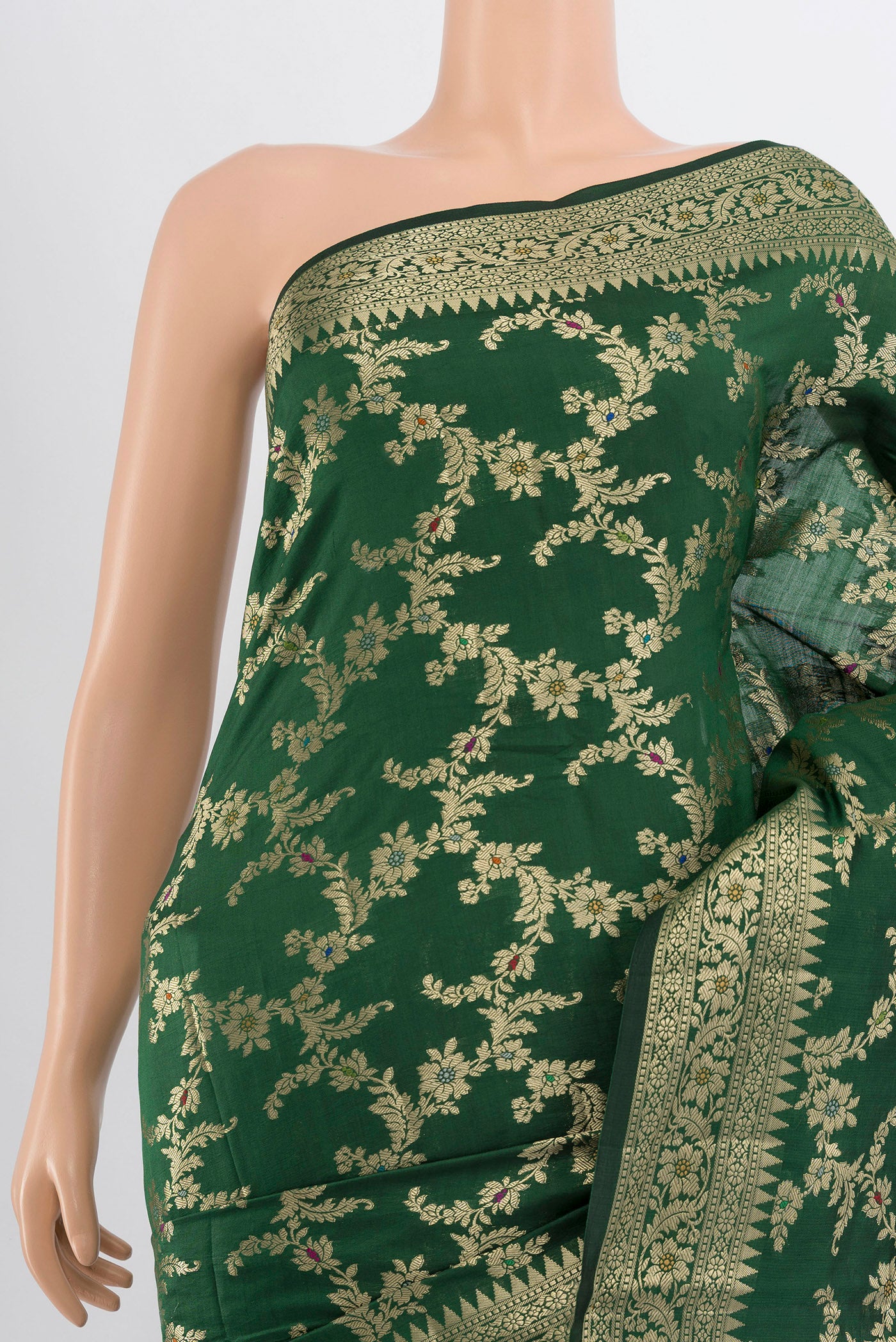 Border image of Mint Green Banarasi Raw Silk Saree with Zari Butta on the body and Silk Border. 