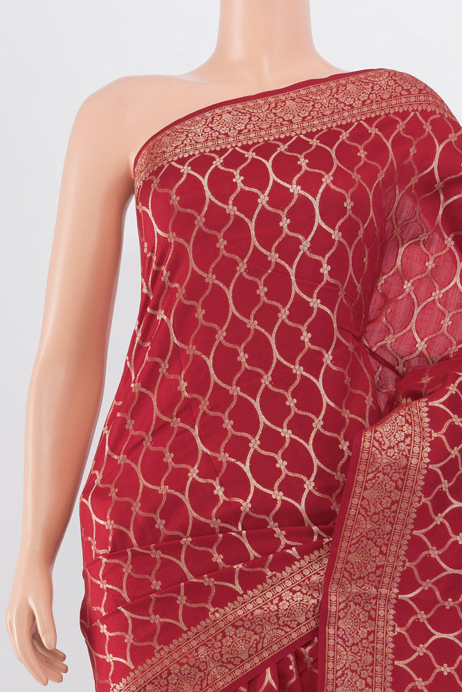 Border image of Red Banarasi Katan Silk Saree with Zari Butta on the body and Silk Border. 