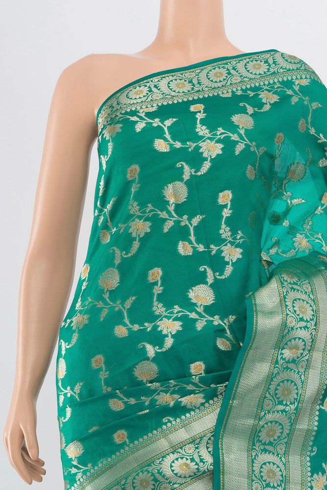 Border image of Pure Silk Pure Zari Peacock Blue Banarasi Raw Saree with Zari Butta on the body and Silk Border. 