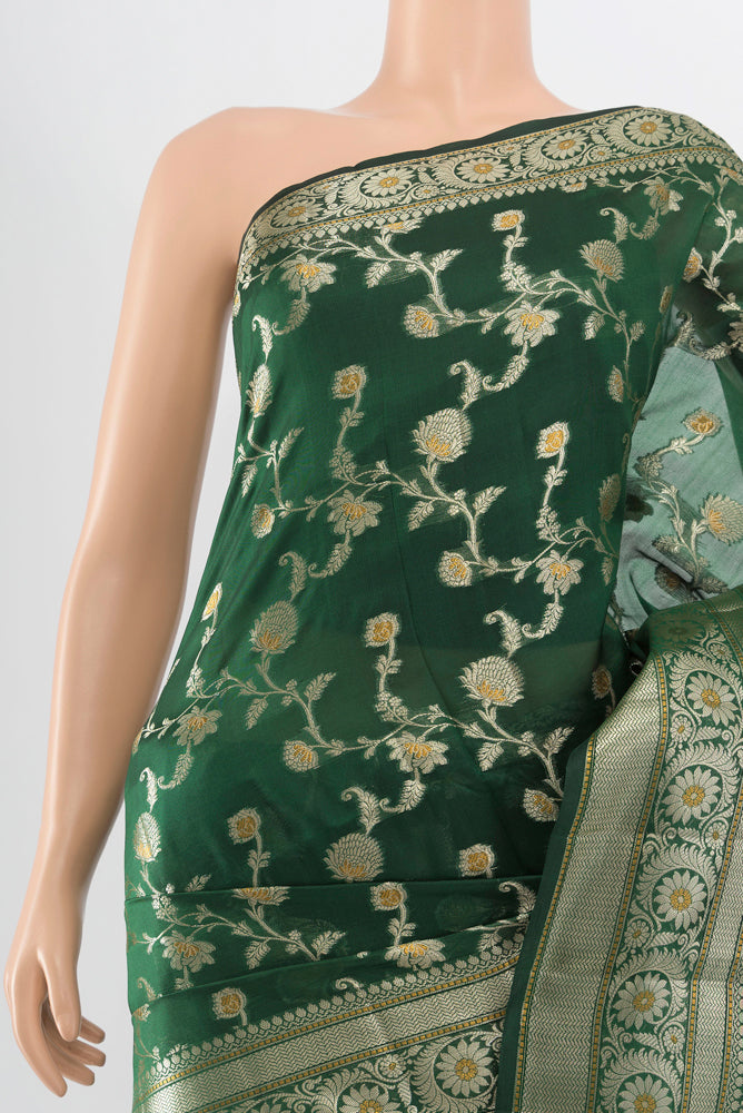 Border image of Pure Silk Pure Zari Mint Green Banarasi Raw Saree with Zari Butta on the body and Silk Border. 
