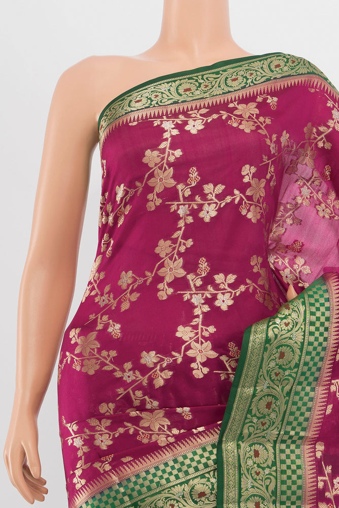 Border image of Purple Banarasi Raw Silk Saree with Zari Butta on the body and Silk Border. 