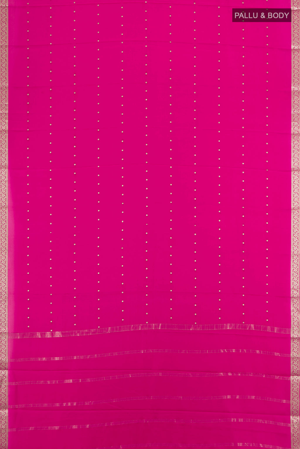 Flat view of Magenta Mysore Crepe Saree with Plain Body and Silk Border. 