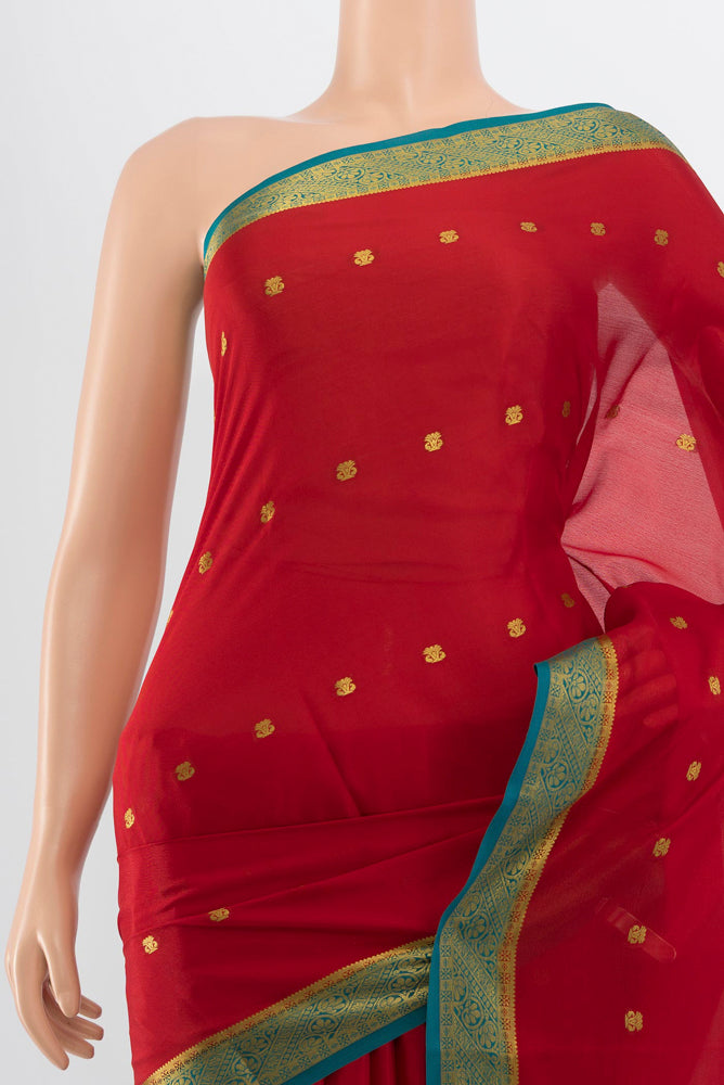 Border image of Pure Silk Pure Zari Maroon Mysore Crepe Saree with Zari Butta on the body and Silk Border. 