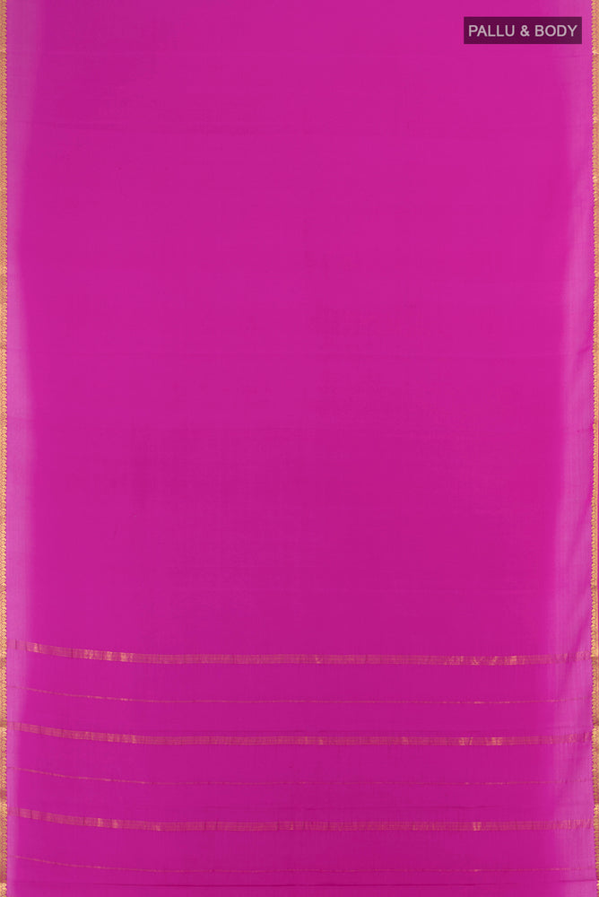 Flat view of Purple Mysore Crepe Saree with Plain Body and Silk Border. 