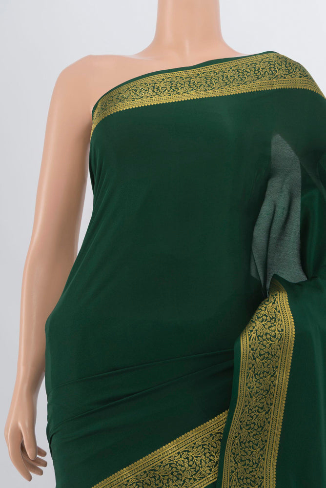 Border image of Mint Green Mysore Crepe Saree with Plain Body and Silk Border. 