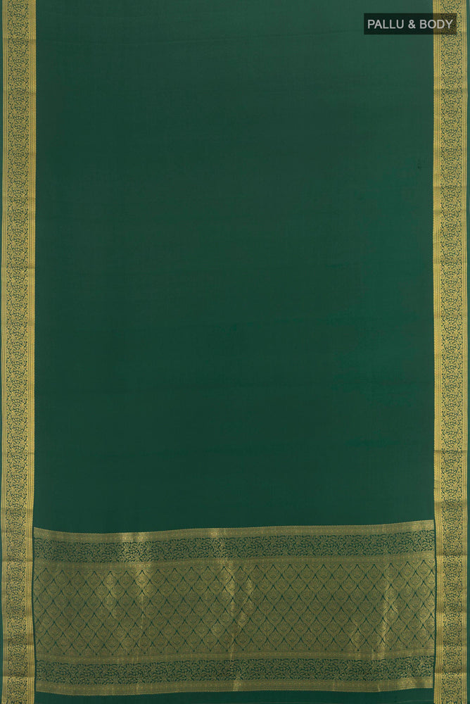 Flat view of Mint Green Mysore Crepe Saree with Plain Body and Silk Border. 