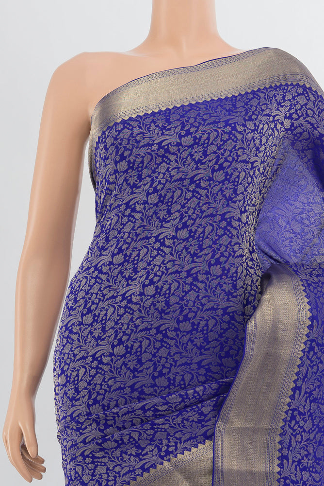 Border image of Pure Silk Pure Zari Light Blue Georgette Saree with Zari Butta on the body and Silk Border. 