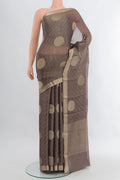 Davys Grey Mysore Georgette Saree with Zari Butta on the body and Zari Border.  displayed on a mannequin