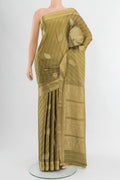 Mehandi Green Mysore Crepe Saree with Zari Butta on the body and Zari Border.  displayed on a mannequin
