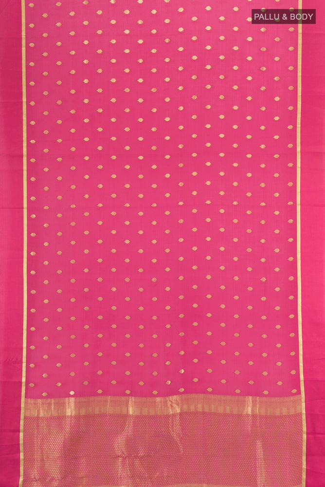 Flat view of Bronze Mysore Crepe Saree with Zari Butta on the body and Silk Border. 