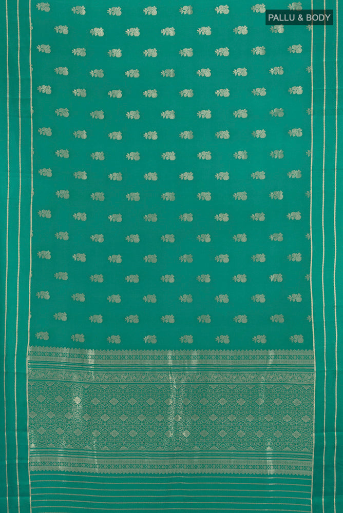 Flat view of Pure Silk Pure Zari Dark Mauve Mysore Crepe Saree with Zari Butta on the body and Silk Border. 