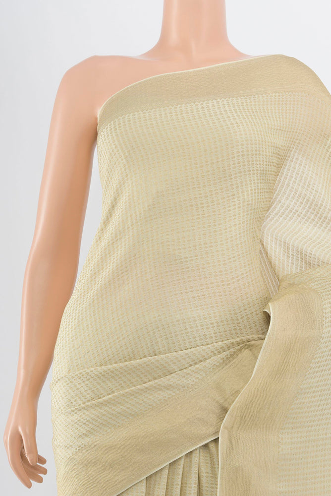 Border image of Off White Mysore Silk Saree with Zari Butta on the body and Silk Border. 