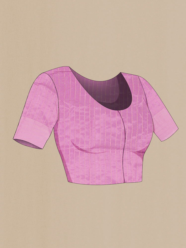 Close up image of the blouse of Multi Color Banarasi Katan Silk Saree with Zari Butta on the body and Silk Border. 