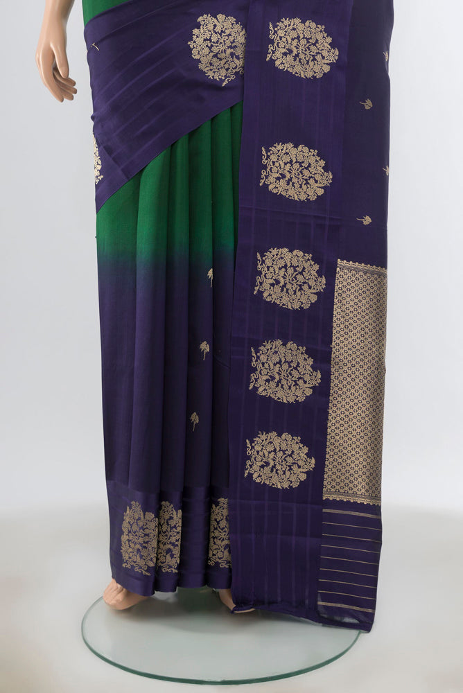 Pleats and pallu of Multi Color Banarasi Katan Silk Saree with Zari Butta on the body and Silk Border. 