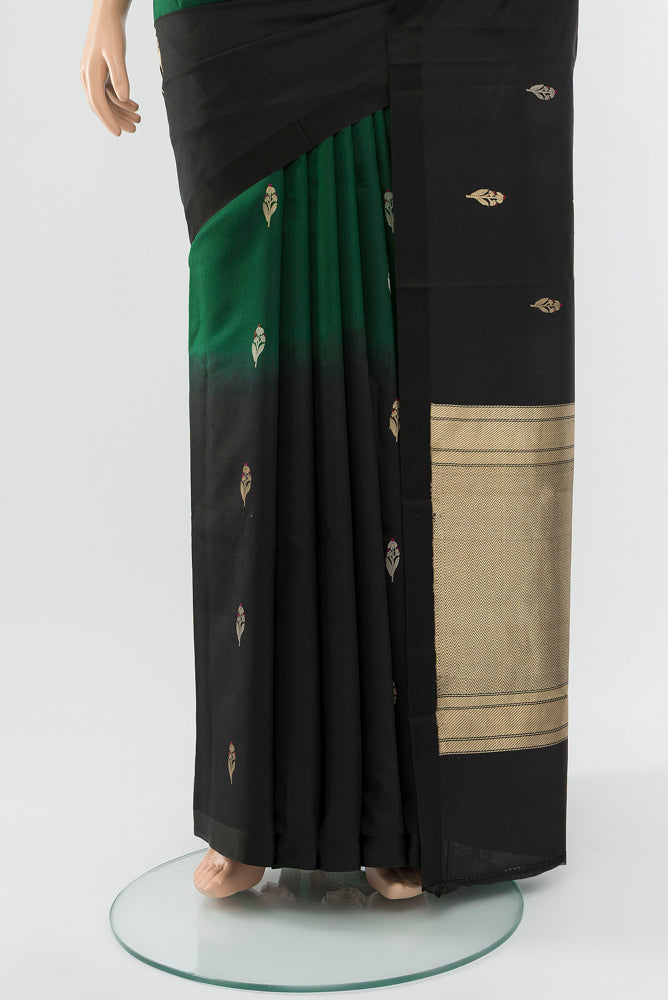 Pleats and pallu of Multi Color Banarasi Katan Silk Saree with Zari Butta on the body and Silk Border. 