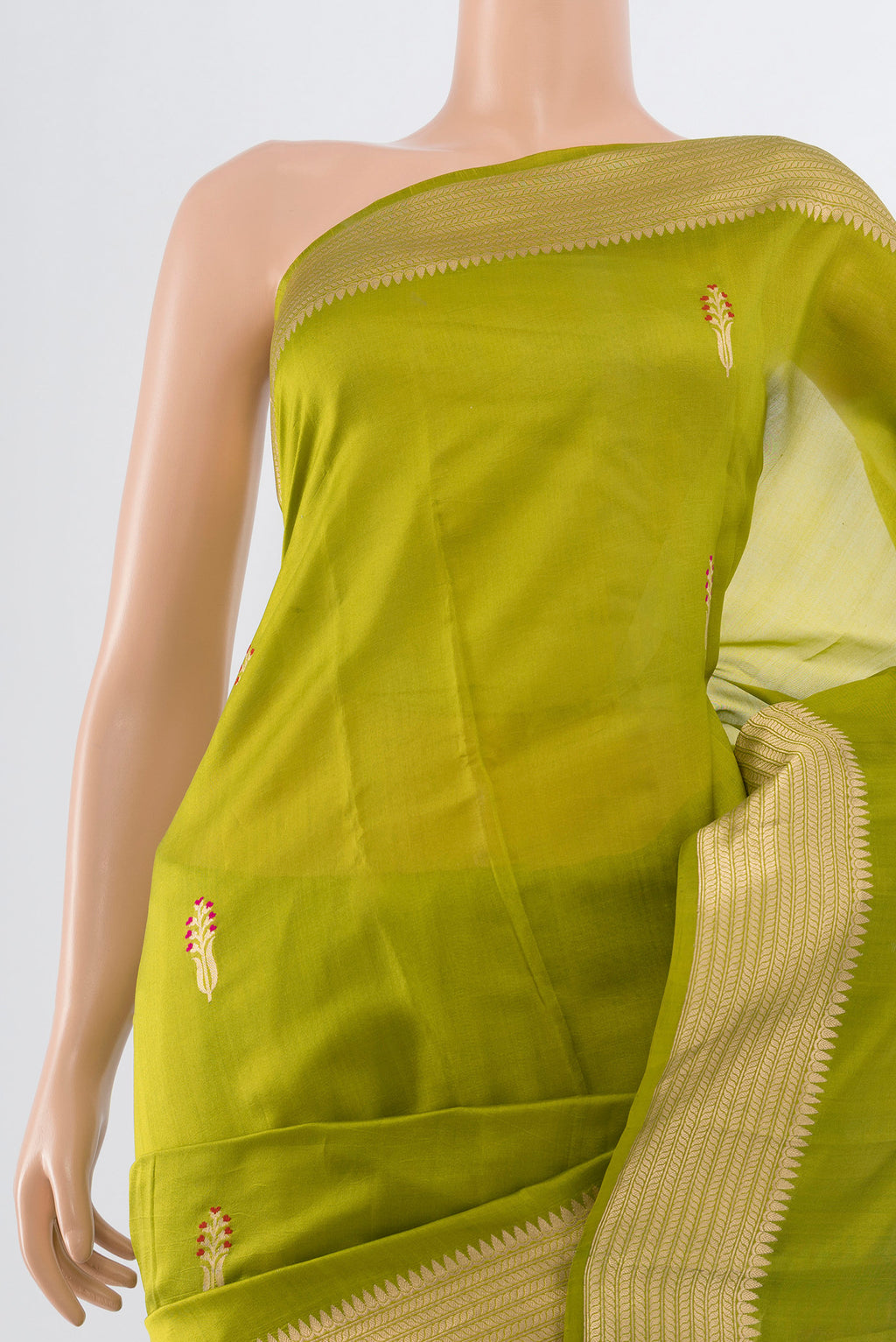 Border image of Light Green Banarasi Katan Silk Saree with Zari Butta on the body and Silk Border. 