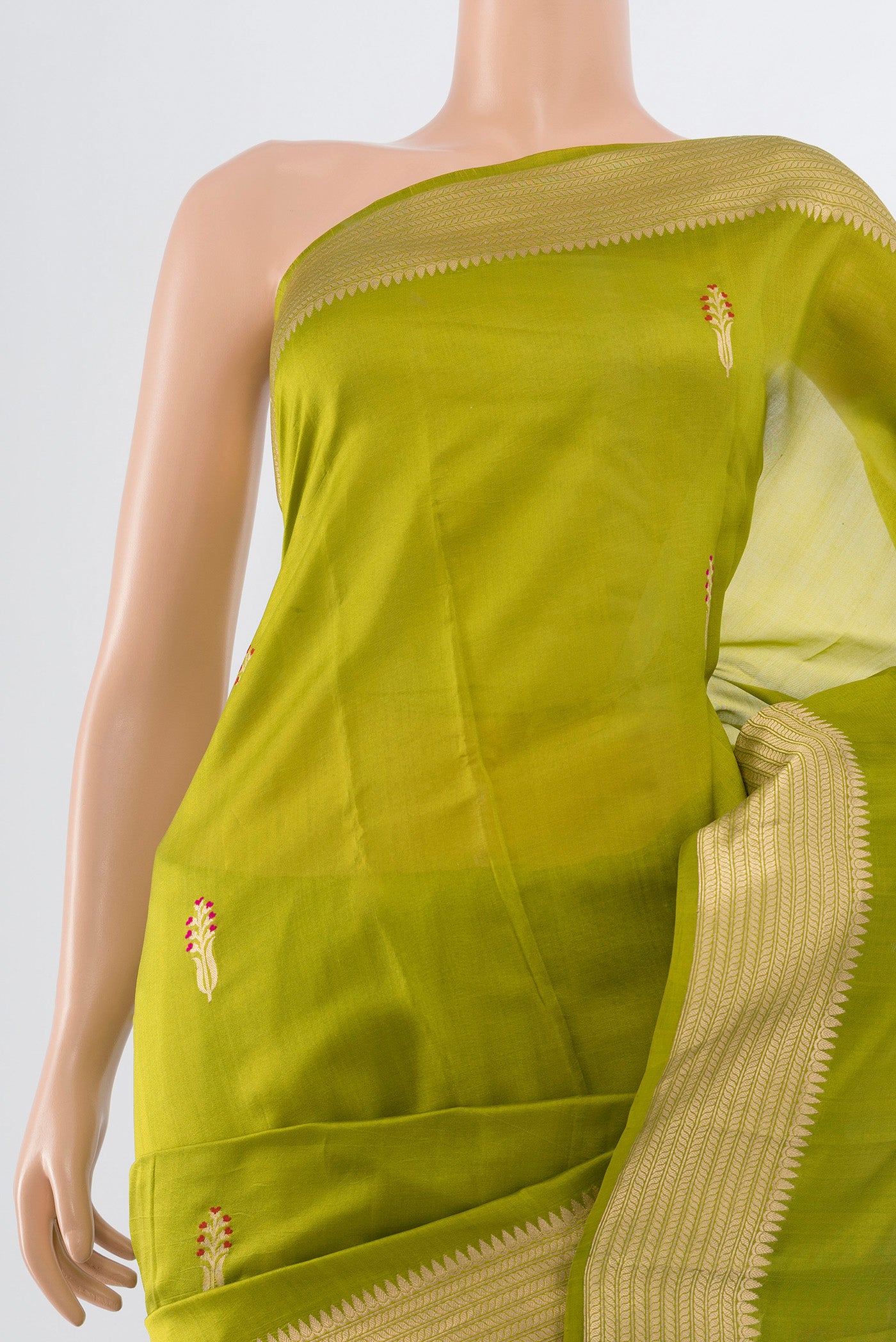 Border image of Light Green Banarasi Katan Silk Saree with Zari Butta on the body and Silk Border. 