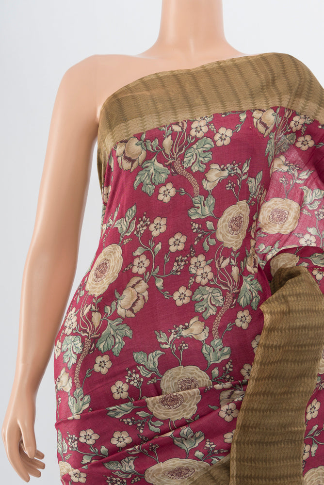 Border image of Bronze Tussar Silk Saree with Floral Print on the body and Silk Border. 