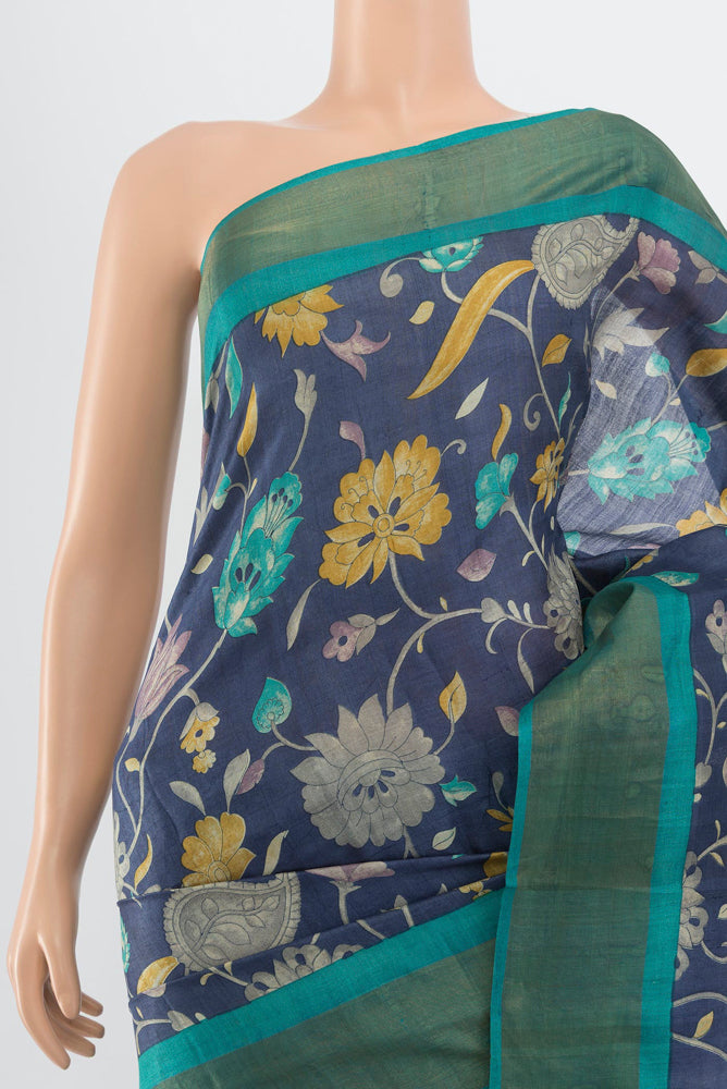 Border image of Pure Silk Pure Zari Multi Color Tussar Saree with Floral Print on the body and Silk Border. 
