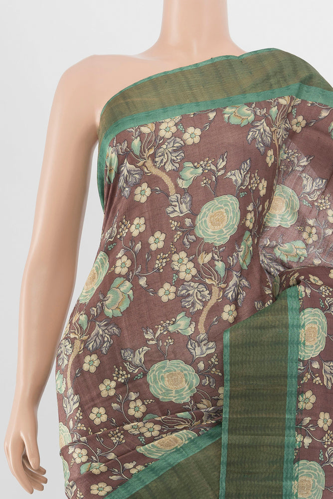 Border image of Multi Color Tussar Silk Saree with Floral Print on the body and Silk Border. 