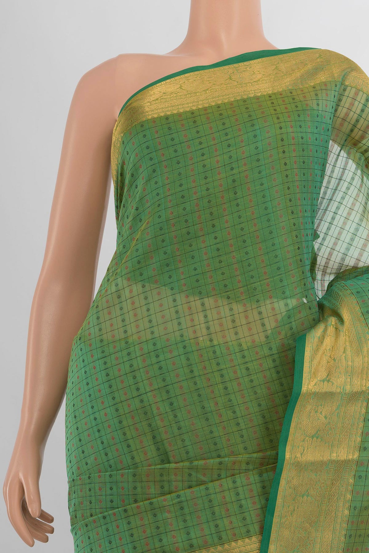 Border image of Olive Green Silk Cotton Saree with Zari Butta on the body and Silk Border. 