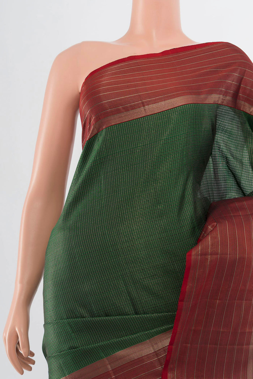 Border image of Pure Silk Pure Zari Bottle Green Kanjivaram Saree with Zari Butta on the body and Silk Border. 