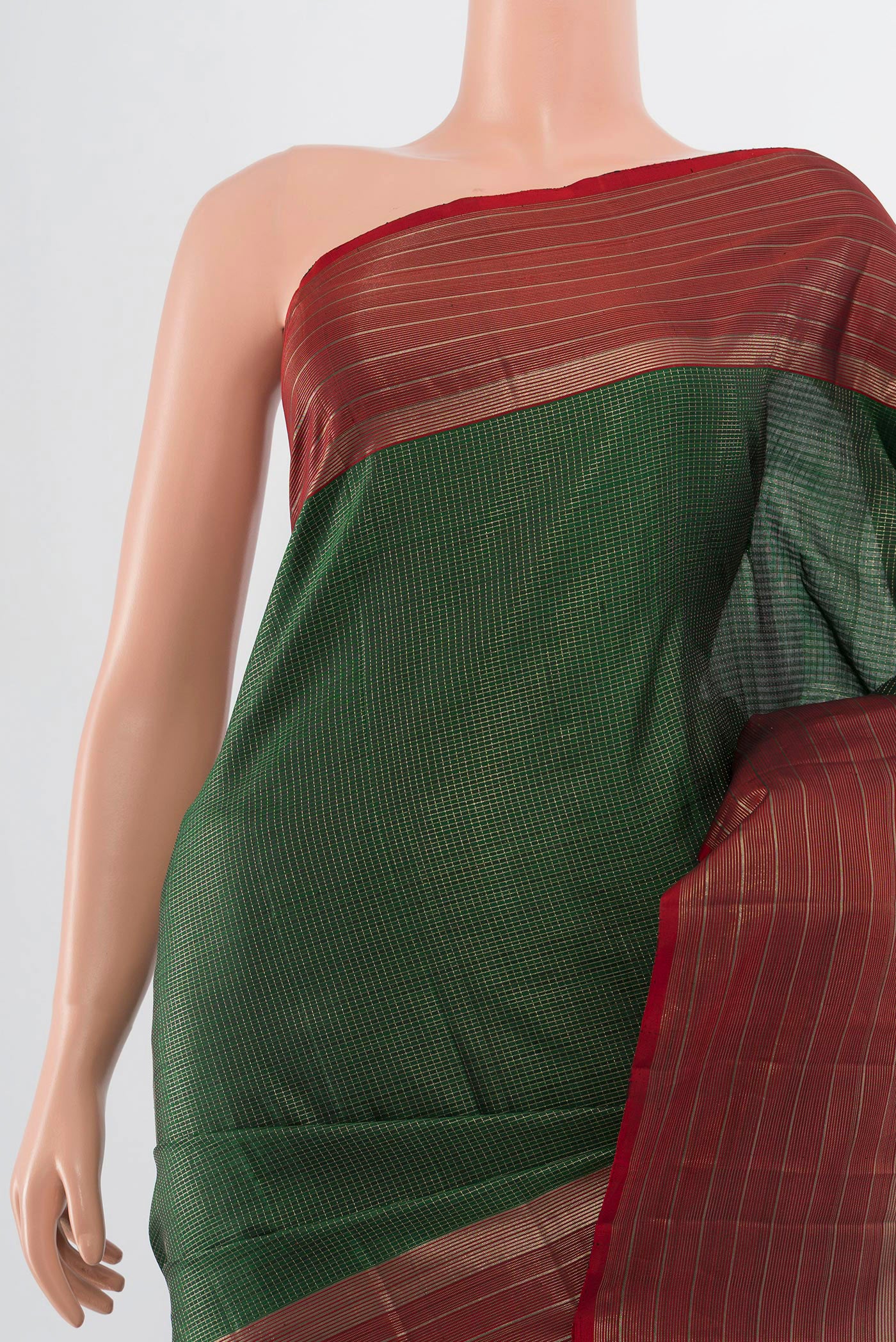 Border image of Pure Silk Pure Zari Bottle Green Kanjivaram Saree with Zari Butta on the body and Silk Border. 