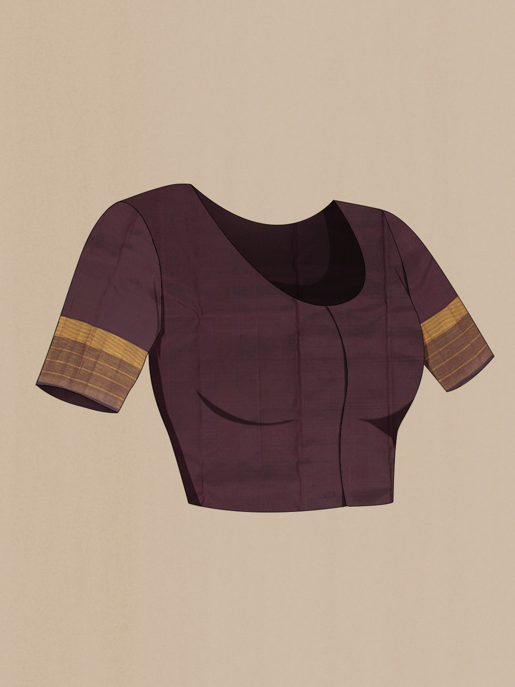 Close up image of the blouse of Rust Kanjivaram Silk Saree with Zari Butta on the body and Plain Border. 