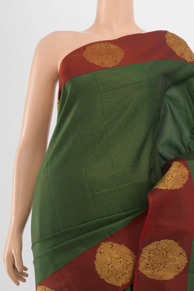 Border image of Bottle Green Kanjivaram Silk Saree with Zari Butta on the body and Silk Border. 