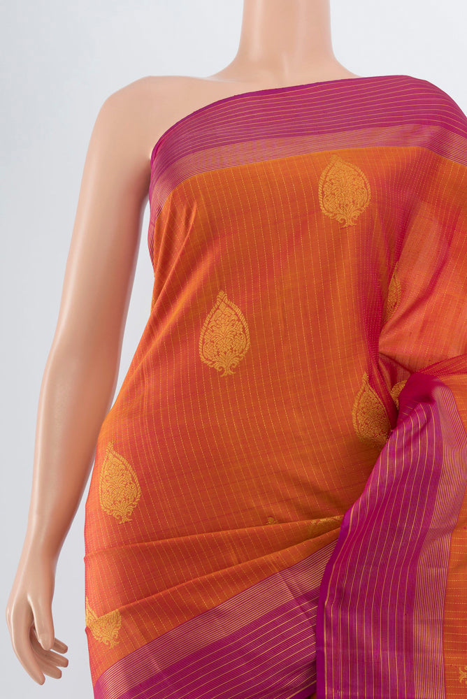 Border image of Pure Silk Pure Zari Peach Kanjivaram Saree with Zari Butta on the body and Silk Border. 