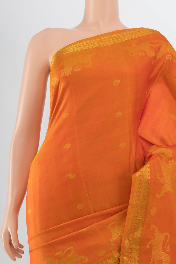 Border image of Orange Kanjivaram Silk Saree with Zari Butta on the body and Silk Border. 