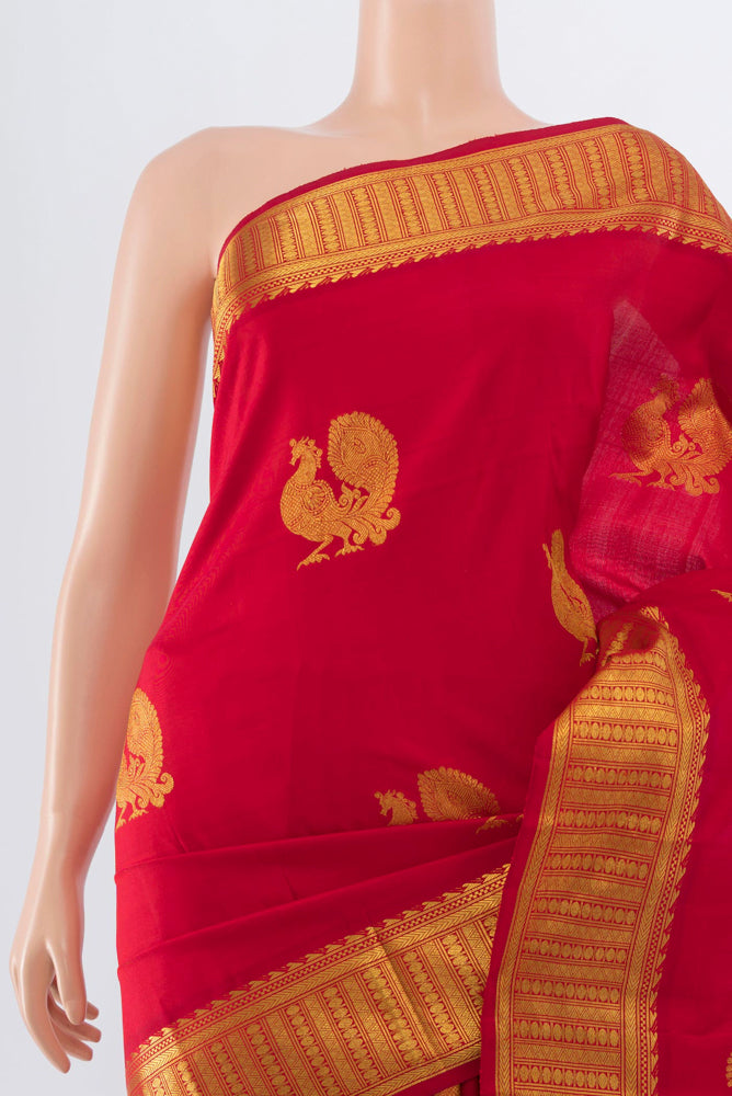 Border image of Red Kanjivaram Silk Saree with Zari Butta on the body and Silk Border. 