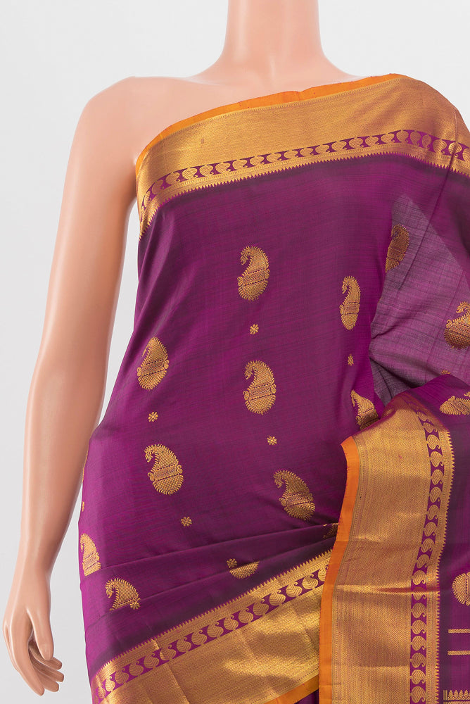 Border image of Purple Kanjivaram Silk Saree with Zari Butta on the body and Silk Border. 