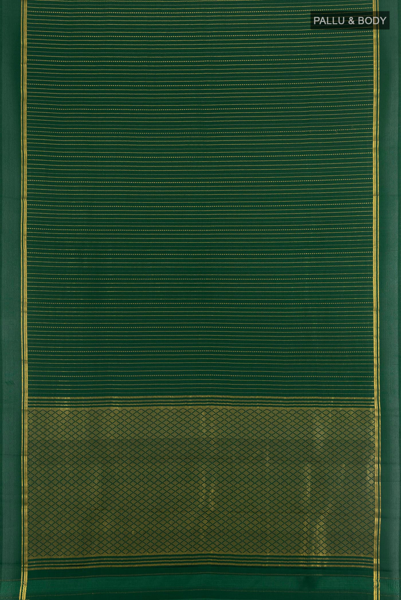 Flat view of Bottle Green Mysore Crepe Saree with Stripes on the body and Plain Border. 