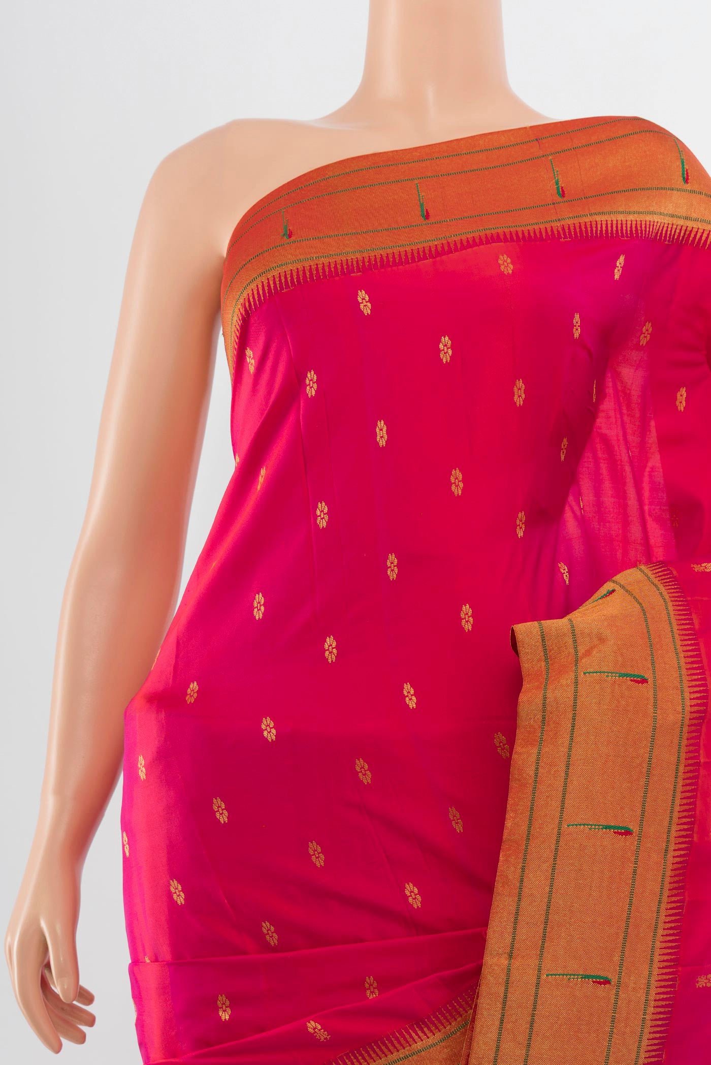 Border image of Golden Peach Soft Silk Saree with Zari Butta on the body and Silk Border. 