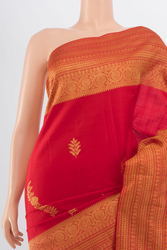 Border image of Red Kanjivaram Silk Saree with Zari Butta on the body and Silk Border. 